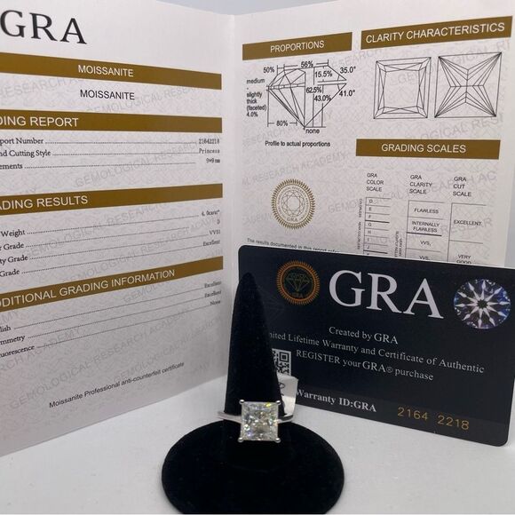 4 Carat Princess Cut Moissanite Ring 18k White Gold Finish Wedding Anniversary - Picture 2 of 12